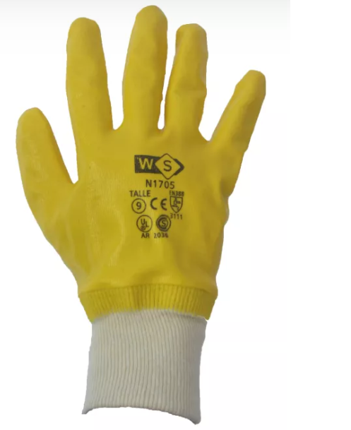 Guante de Nitrilo amarillo puño tejido WS